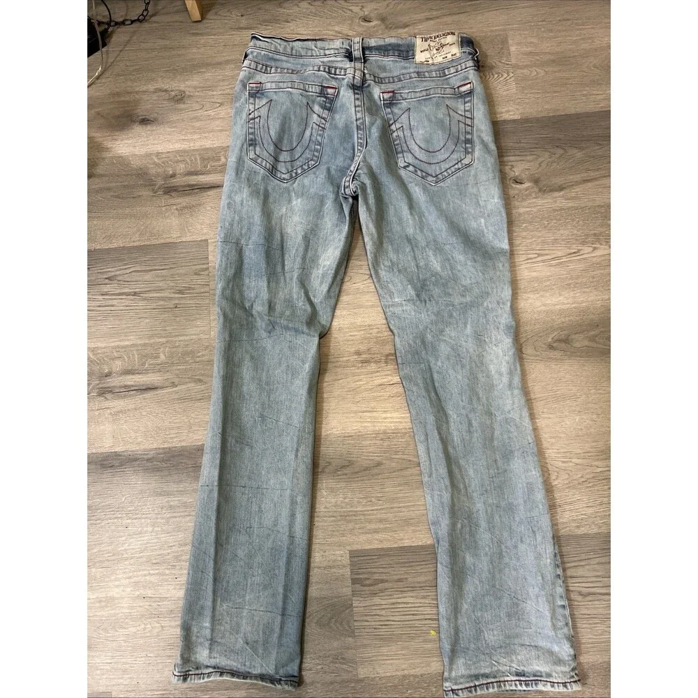 True Religion Mens Ricky Relaxed Straight Light Blue Wash Jeans Size 34 x 33
